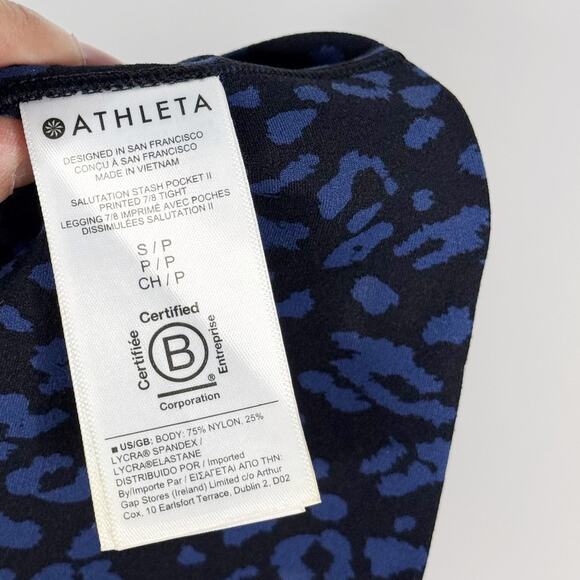 Athleta Small S Blue Black Salutation Stash Pocket II Printed 7/8 Tight Leopard - Picture 9 of 12
